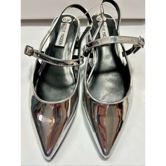 Steve Madden Women's Silver Anyaa  Slingback Double Strap Flats Metallic Size 6. - Picture 2 of 10